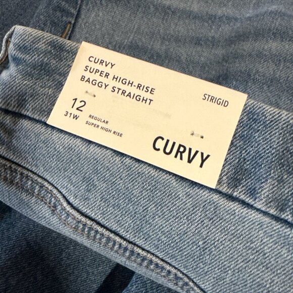 American Eagle Curvy Super High-Rise Baggy Straight Jeans 12 Regular Blue Denim - Picture 4 of 8